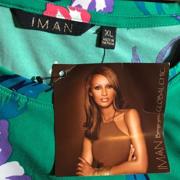 Iman Green Tropical Floral Print Jersey Top - Picture 14 of 16